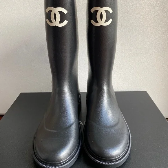 Chanel black tall rain boots size 40 - Brand new - Authentic